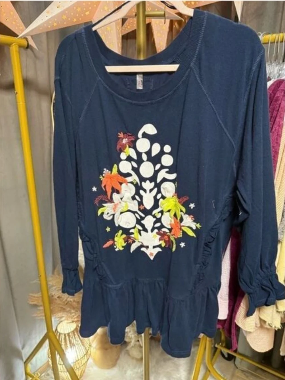 NWOTFree People Fp Movement Spring Forward Floral Embroidery W/ Ruffle-Hem Tunic
